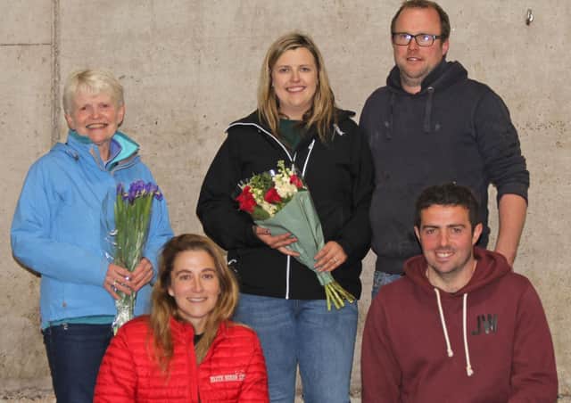 The Dunbanard Herd, Bangor, was the venue for the HYBâ€TMs first stockjudging heat. HYB treasurer Jess Hall, and co-ordinator Andrew Patton, are pictured presenting a token of appreciation to the Dunn family, Libby, Paul and Elaine.