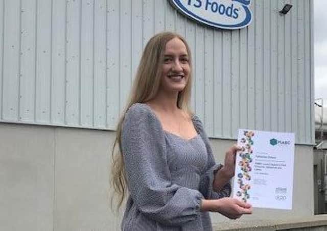 Catherine Cleland, who achieved a Distinction in her Packaging Industry Awarding Body Company (PiABC) for Level 5 Award in Packing Closures, Adhesives and Labels at CAFRE, Loughry Campus.