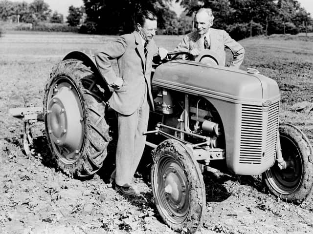 Pictured is Harry Ferguson and Henry Ford with an early Massey Ferguson tractor. The Ulster Folk Museum and Ulster Transport Museum will celebrate Ferguson Tractor Day this weekend, offering visitors an insight into the legacy of agricultural innovator, Harry Ferguson, and marking 75 years of the ‘Wee Grey Fergie’. Taking place in collaboration with the Ferguson Heritage Tractor Society, activities will kick off today (Saturday 24th July), from 10.00am to 5.00pm.  Tickets for Ferguson Tractor Day should be booked online in advance. To book time slots and for further details visit www.nmni.com. Picture: Courtesy of National Museums Northern Ireland