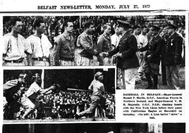 Photographs from the baseball match between the Californian Eagles beat the New York Lions at Ravenhill in July 1942
