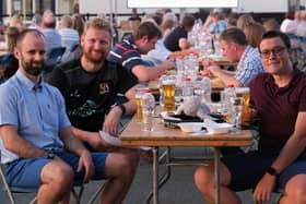 Richard Cummings, Dungannon; David Irwin, Benburb and Ryan Pitts, Benburb enjoying the Holstein NI Charity Auction and BBQ in Dungannon. Photograph: Columba O'Hare/ Newry.ie