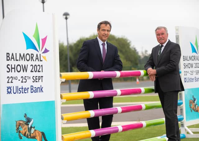 The 152nd Balmoral Show in partnership with Ulster Bank was launched at Balmoral Park on Wednesday 28th July 2021. Cormac McKervey, Senior Agriculture Manager, Ulster Bank joins Dr. Alan Crowe, Chief Executive, RUAS to mark the 8 week countdown to the Show.