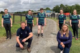 David Brown, deputy president of the Ulster Farmers’ Union with Susan Bate, membership & club development officer for the Young Farmers’ Clubs of Ulster with Annaclone & Magherally YFC pictured on Blackberry Hill Farm