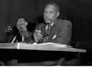 Singer Paul Robeson testifies in Washington June 12, 1956, before the House Committee on Un-American Activities. Robeson, who also excelled as a lawyer, athlete and scholar, risked everything to become a human rights activist, and his visits with supporters in the Soviet Union were a cardinal sin in the red-baiting McCarthy era. (AP Photo/Bill Achatz)