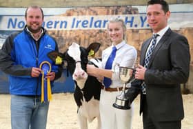 World Wide Sires is sponsoring the Holstein Showmanship classes. Sponsor Paul Dunn, left,  is pictured at the 2019 event with champion handler Lauren Henry from Stranocum, and judge Rory Timlin. Picture: Jane Steel