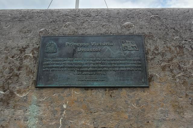 The plaque on the Dongahdee harbour commemorating the Princess Victoria disaster in January 1953. Picture: Darryl Armitage