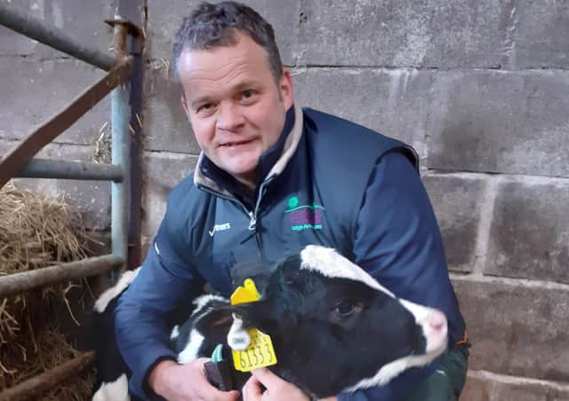 Eamon Donnelly with calf after tagging