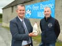 Rock House Farm: Minister Poots is pictured with Brian Hamilton from Rock House Farm