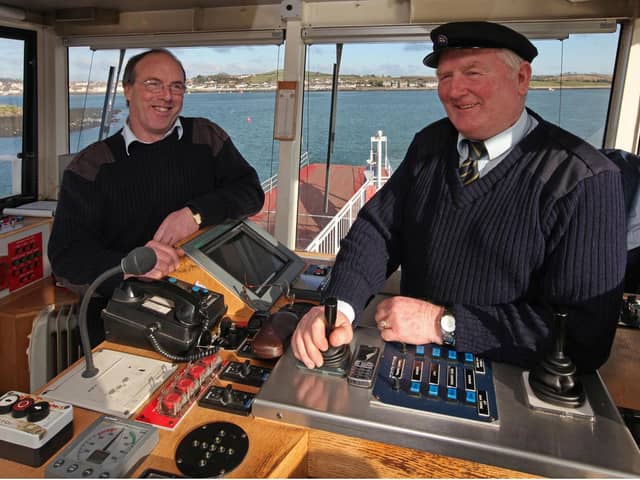Strangford Lough ferry skippers Edward McDonnell and Mark Browne pictured in 2001. Picture: Bernie Brown/News Letter archives
