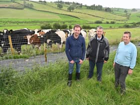 Minister Poots is pictured with (left) Dominic McCann, Rivers Trust and (right) Gerry Cosgrove, farmer