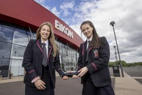 From left, Samantha Todd and Emma Turner of the Wallace High School, the ABP Angus Youth Challenge 2021 Overall Winning School