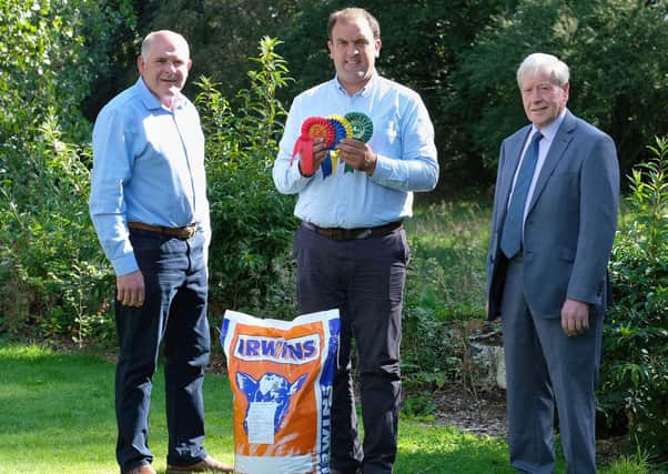 Outlining plans for the Dungannon Dairy Sale on Thursday 16th September, are sponsor Ian Cummins, Irwins Feed, with Holstein NI chairman Iain McLean, and president James Walker. Photograph: Columba O'Hare/ Newry.ie