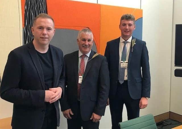 Chris Hazzard MP (Sinn Fein) pictured with the UFU president and UFU parliamentary officer.