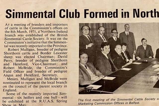 1971: Newspaper cutting showing first meeting of NI Simmental Cattle Breedersâ€TM Club in Belfast.