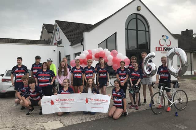 Moneymore YFC members who kick started their 60th anniversary year with undertaking the challenge of cycling the 60 kilometres from Moneymore to Portstewart and raised funds in aid of Air Ambulance NI