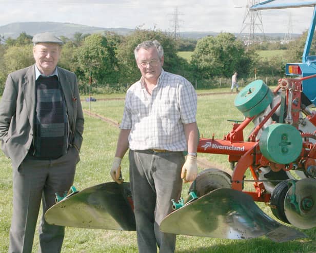 Brian Simpson and George Huey at the Kilroot Ploughing Society’s centenary match in September 2007. Picture: Kevin McAuley/Farming Life archives