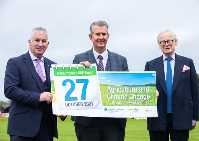 Minister Poots is pictured with (left to right) UFU President Victor Chestnutt and Lord Deben, Chairman of the UK Climate Change Committee