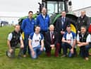 David Thompson and Oisin McAteer from Randalstown YFC  secured second place for Co Antrim. Left to right, sponsor Johnston Gilpin Ltd, CAFRE, William Richmond and Selwyn Graham, Ian Harvey MBE, YFCU president Peter Alexander, sponsor Johnston Gilpin Ltd and John Deere representative