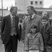 Mr William Fullerton, Ulster Farmers’ Union president, and his wife Helen, daughter Kay and son William, were among the visitors to the Enniskillen (Fermanagh) Show in August 1982. On the left is Mr Tom Armstrong from Kilskerry. Picture: Farming Life/News Letter archives