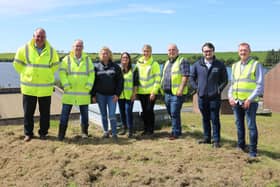 Pictured from left, Aaron Vogan, Martin Gillen, Dymphna Gallagher, Roisin McDade (all NI Water) Amy Black Arup, Bob Rowntree, Joe Murnion and Trevor Cousins from NI Water at Clay Lake Water Treatment Works.