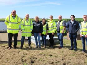 Pictured from left, Aaron Vogan, Martin Gillen, Dymphna Gallagher, Roisin McDade (all NI Water) Amy Black Arup, Bob Rowntree, Joe Murnion and Trevor Cousins from NI Water at Clay Lake Water Treatment Works.