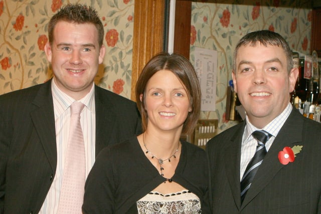 Johnnie Hanna, Ann Reid and Robert Reid pictured at the Finvoy YFC dinner at the Royal Court Hotel in Portrush back in 2007. Pic Kevin McAuley