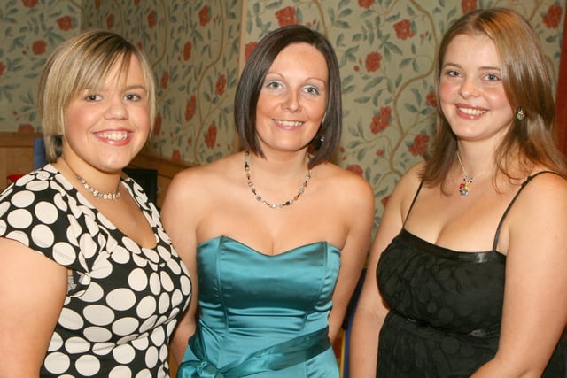 Racheal Campbell, Alison McDowell and Stephanie Fulton pictured at the Finvoy YFC dinner at the Royal Court Hotel in Portrush. Pic Kevin McAuley