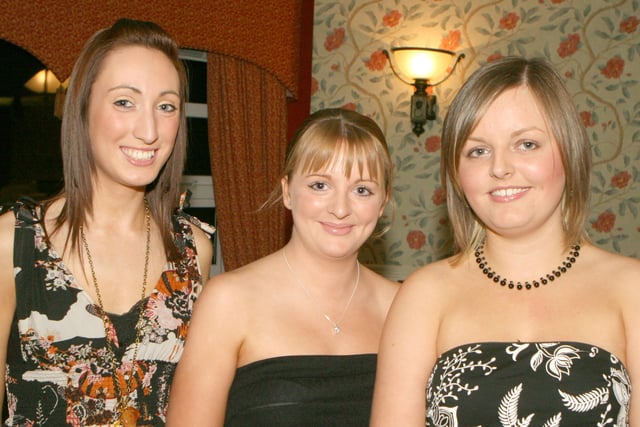 Gemma McCullough, Tina Conns and Gillian Hunter pictured at the Finvoy YFC dinner at the Royal Court Hotel in Portrush in 2007. Pic Kevin McAuley