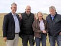 Agriculture Minister Edwin Poots pictured at the NI Aberdeen Angus Club'ss Open Day in Tyrella with host farmer Oisin Murnion; club chairperson Hylda Mills; and Ian Watson, junior vice president, Aberdeen Angus Cattle Society. Picture: Julie Hazelton