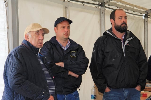 Pedigree herd owners Adrian and Graeme Parke, Strabane, and Stephen Wallace, Garvagh, pictured at the NI Aberdeen Angus Club's Open Day at Tyrella. Picture: Julie Hazelton