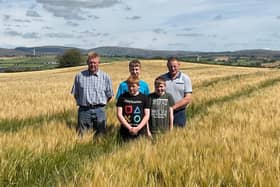 (Left to right) Mark, Ryan, Aaron, Lee and Paul Russell pictured in the field of spring barley that earned them first place in Northern Ireland
