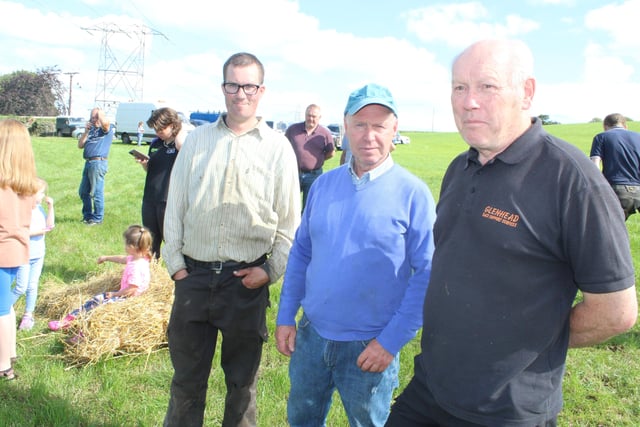 Supporting the big threshing day at Ballydown (from left) Patrick Pyers, Norman Reid and Geoff Davidson