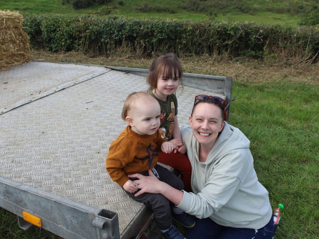 Aisling Hanna keeps an eye on her two children Annie and Joseph at the threshing day at Ballydown