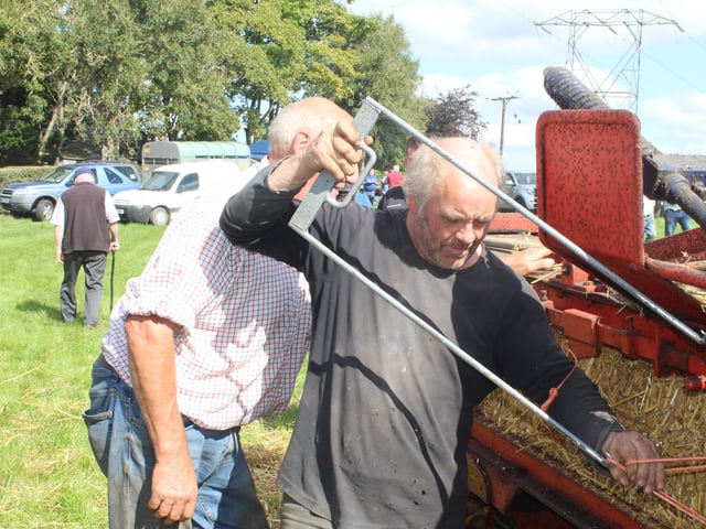 Alan Gillespie helping out at the baler at the threshing day at Ballydown