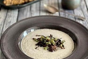 A recipe for wild mushroom soup is included