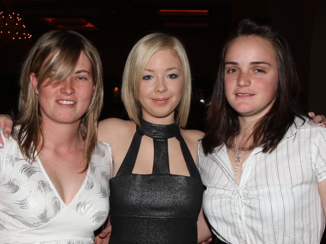 Chillag Louw (left) and Anna Rossouw (right) from South Africa, who were working in the province are seen here with Gemma Currie from Kells and Connor YFC at the Co Antrim awards evening in Tullyglass.