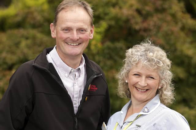 UFU president David Brown and his wife Mary, who is a Marie Curie Nurse, at the family farm in Florencecourt. The couple are encouraging people to take part in Marie Curie’s Twilight Walk. Picture: John McVitty