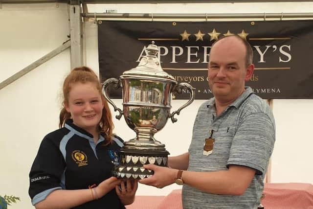 Crumlin YFC member Flora Clark won the John Clark Memorial Cup for the YFCU member with the most points at the Antrim Show