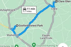 A map showing the new location, travelling from Gosford Forest Park