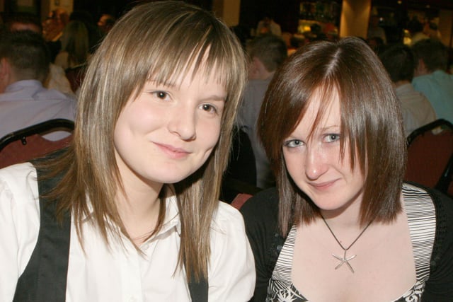 Caroline Jess and Jill Poots pictured at the Co Armagh YFC dinner in Tandragee Golf Club in 2007. Picture: Kevin McAuley