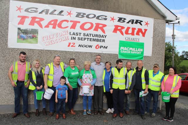 Pictured are the helpers at the tractor run at the Gall Bog last Saturday in aid of Macmillan cancer support. 60 tractors took part in what was a most successful event