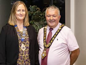 The Mayor of Causeway Coast and Glens Borough Council, Councillor Ivor Wallace, pictured with Ballymoney WI president, Rhonda Black.