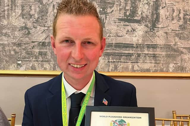 Andrew Gill from Listooder Ploughing Society, pictured with his silver medal for coming second on the first day at the World Ploughing Championships in Co Laois