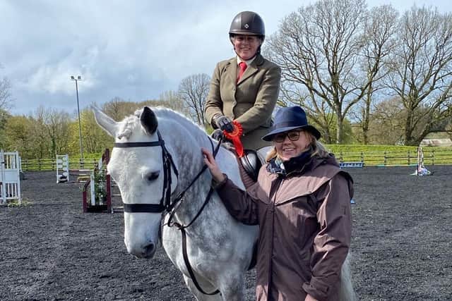 Sandra Somerville and Stuart, winners of the 80cm and second in Smalls, with judge Lynn Spence. (Pic: SVRC)