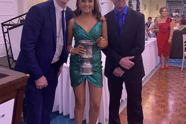 Brian Milligan and John McLean, FarmFLiX, with Poppy Miller, Dungiven YFC