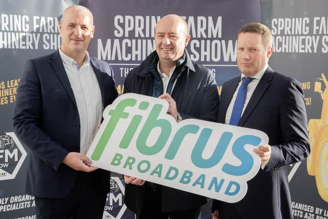 Gareth Mellon, Farming Life; Andrew Short, Director of AJS Promotions and Colin Hutchinson, Chief Financial Officer at Fibrus. (Pic: Steven McAuley/McAuley Multimedia)
