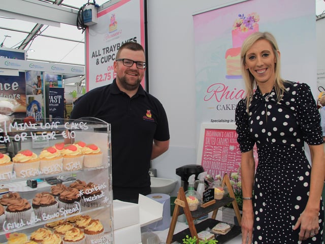 Pictured in the agri-food pavilion at Balmoral Show are Gordon Woolsley, Rhiannon’s Cakes and Bakes, Portadown, with Upper Bann MP Carla Lockhart. Picture: Julie Hazelton