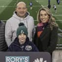 Pictured (l-r) Roger Johnston, CEO of Axial 3D, Rory Best, Former Ireland and Ulster Rugby Captain and Julie Galbraith, Chief Business Officer at Arachas, with Zac Fletcher, a young boy who was supported by Cancer Fund for Children following his cancer diagnosis.