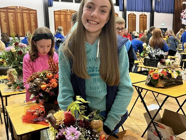 Maggie McMillan who took part in the Kells and Connor YFC Antrim floral art heats. Picture: Submitted