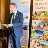 DAERA Minister Andrew Miur speaking at the event at Stormont earlier today